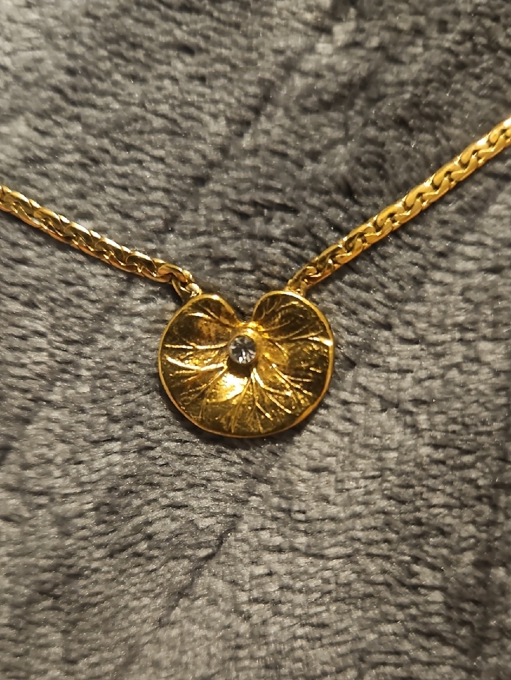 Gold Floral Pendant Necklace with Clear Crystal Accent - Women Jewelry